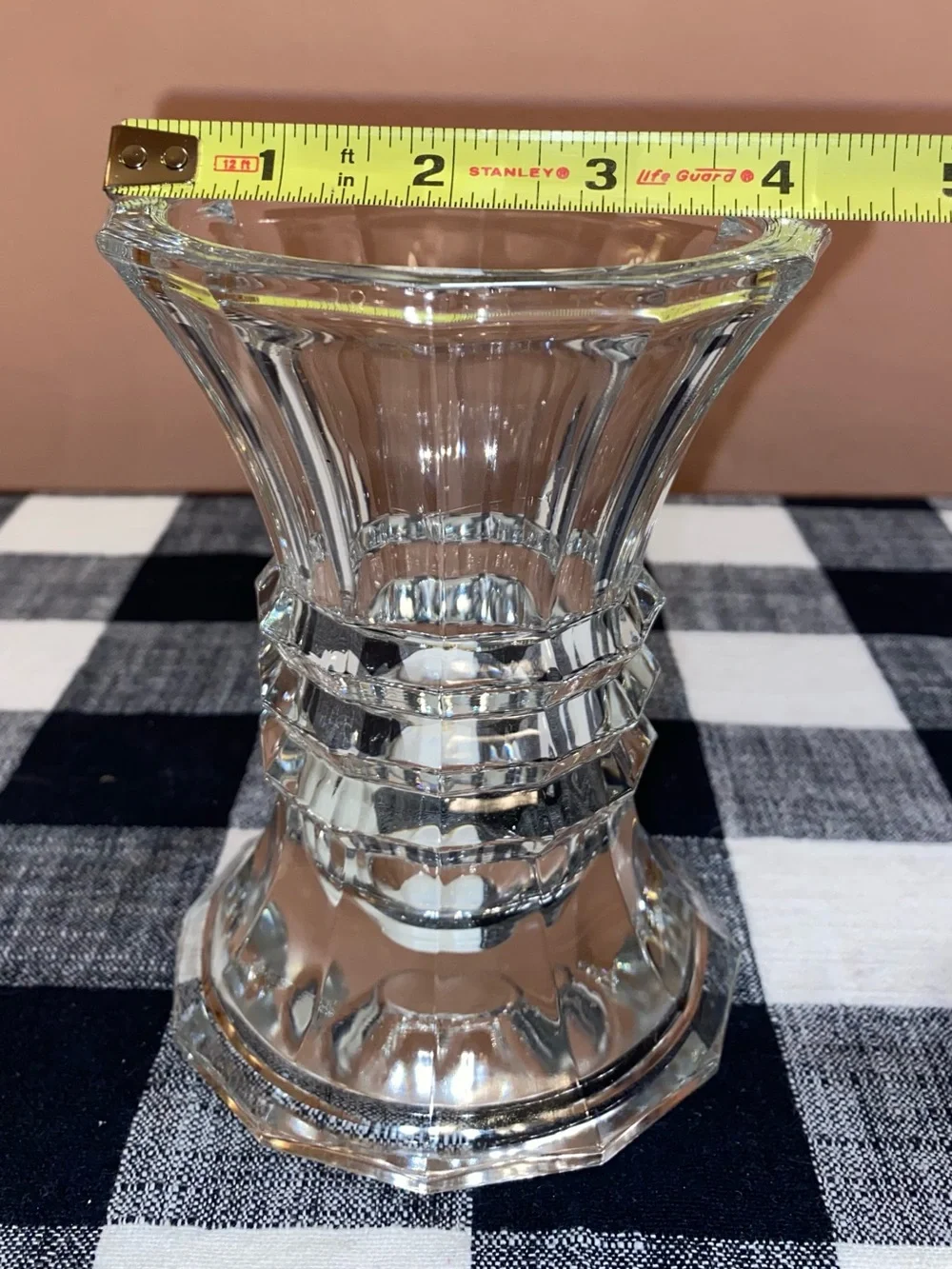VINTAGE NOVA STUDIO Japan Crystal Pillar Candle Holder Fluted Vase Clear 4x5”